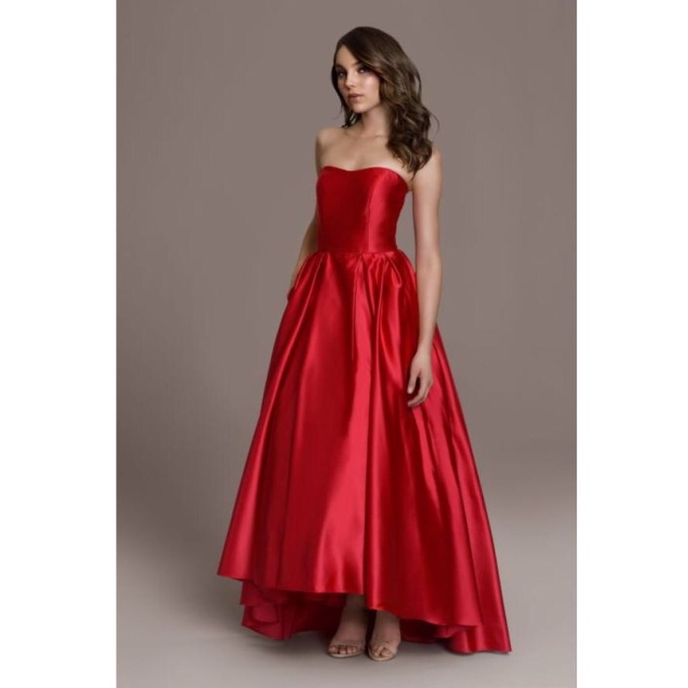 Holiday Gala Hi-Low Red Strapless Gown